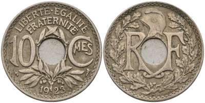 Франция 10 сантимов 1923 KM 866a, Le Franc 138.3 медно-никель 4143-927