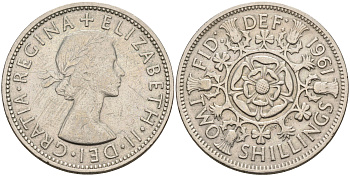 Великобритания 2 шиллинга (флорин) 1961 Елизавета II (1952-2022) KM 906, Spink 4146 медно-никель 4367-1243
