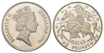 Гибралтар 2,8 экю 1992 рыцарь KM 293 медно-никель BU 11-069-25