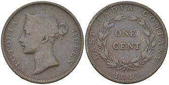 Стрейтс Сетлментс 1 цент 1845 Британская Малайя, Виктория (1837-1901) KM 3 медь 67-256