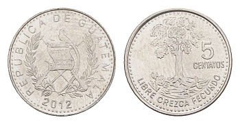 Гватемала 5 сентаво 2012 KM 276.6a сталь плакированная никелем UNC 4644-262