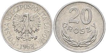 Польша 20 грошей 1962 MW KM А47, Parchimowicz 208c алюминий 08-925