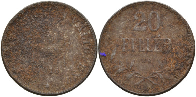 Венгрия 20 филлеров 1916 КВ, Карл I (1916-1918) KM 498 железо 4151-959
