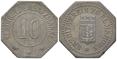 Эльмсхорн (Пруссия, Шлезвиг-Гольштейн) 10 пфеннингов ND Funck 115.5, Men22.2 8121.6 железо 4169-1067