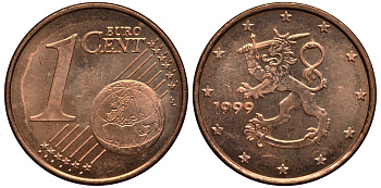 Финляндия 1 евроцент 1999 KM 98 сталь плакированная медью XF-UNC 4181-158