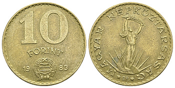 Венгрия 10 форинтов 1983 Статуя свободы KM 636 алюминиевая бронза 4385-835