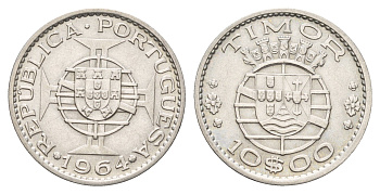 Португальский Тимор 10 эскудо 1964 год-тип KM 16 серебро 4671-834