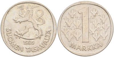 ФИНЛЯНДИЯ 1 МАРКА 1985 N KM 49а медно-никель 4556-734