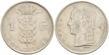 БЕЛЬГИЯ 1 ФРАНК 1958 BELGIQUE KM 142.1 медно-никель 4539-844