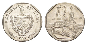 Куба 10 сентаво 2000 форт в Гаване Ла-Фуэрса KM 576.2, JMA MC20, Schoen 714 сталь плакированная никелем 4644-737