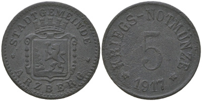 Арцберг (Бавария) 5 пфенингов ND Funck 22.1, Men05 727.1, Men18 982.1 цинк 4136-441