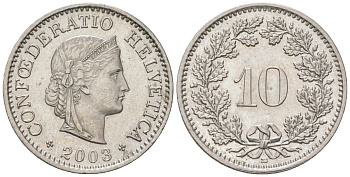 Швейцария 10 раппенов 2003 B KM 27 медно-никель UNC 220-1222