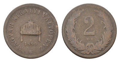Венгрия 2 филлера 1899 KB, Франц Иосиф I (1848-1916) KM 481 бронза 4665-414