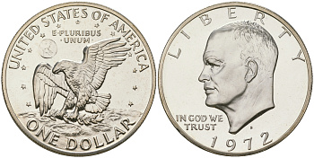 США 1 доллар 1972 S, Президент Эйзенхауэр, лунный орел KM 203a серебро  PROOF  1095-8-64