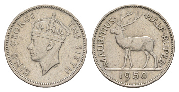 Маврикий 1/2 рупии 1950 KM 27 медно-никель 4617-863