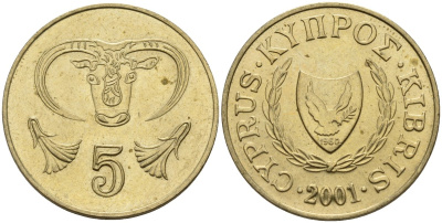 Кипр 5 центов 2001 KM 55.3 никель латунь 4141-1112