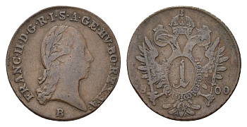 Австрия 1 крейцер 1800 B, Франц II (1792-1806) KM 2111 медь 4122-717
