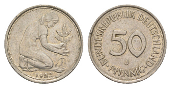ФРГ 50 пфеннигов 1982 J KM 109.2, J. 384a медно-никель 4632-615