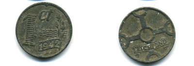 НИДЕРЛАНДЫ 1 ЦЕНТ 1942 ВИЛЬГЕЛЬМИНА (1890-1948) KM 170 цинк 57-357