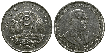 Маврикий 5 рупий 1992 Сивусагур Рамгулам KM 56 медно-никель 4381-244
