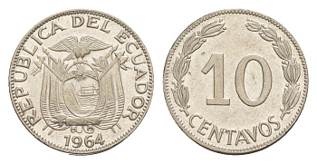 Эквадор 10 сентаво 1964 KM 76c сталь плакированная никелем 4640-1152