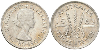 Австралия 3 пенса 1963 Елизавета II (1952-2022) KM 57 серебро 4623-144