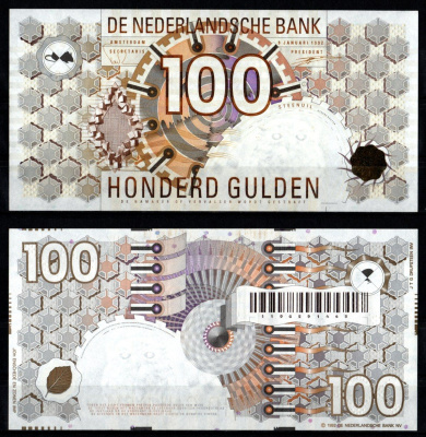 Нидерланды 100 гульденов 1992 Pick 101 (2) бумага UNC (пресс) 451-430-3