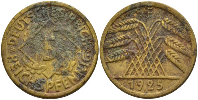 Германия 5 рейхспфеннигов 1925 F KM 39, J. 316 алюминиевая бронза 4151-717