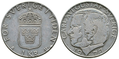 Швеция 1 крона 1978 Карл XVI Густав (1973- ) KM 852 медь плакированная медно-никелем 4110-946