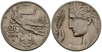 Италия 20 чентезимо 1912 R, Виктор Эммануил III (1900-1946) KM 44 никель 4177-851
