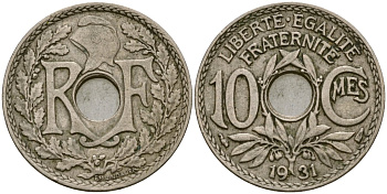 Франция 10 сантимов 1931 KM 866a медно-никель 51-2631