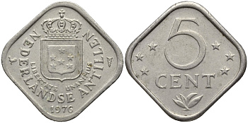 Нидерландские Антилы 5 центов 1976 Юлиана (1948-1980) KM 13 медно-никель 192-729