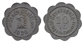 Щецин 10 пфеннигов 1920 Funck 522.5, Men18 30217.5 цинк 4636-918