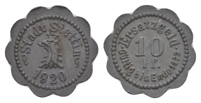 Щецин 10 пфеннигов 1920 Funck 522.5, Men18 30217.5 цинк 4636-918