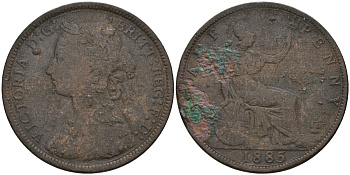 Великобритания 1/2 пенни 1885 Виктория (1837-1901) KM 754, Spink 3956 бронза 4143-1256