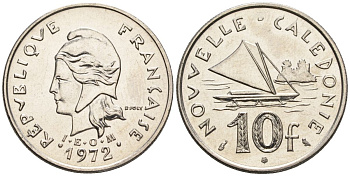 Французская Новая Каледония 10 франков 1972 лодка KM 11 никель  UNC  4610-525
