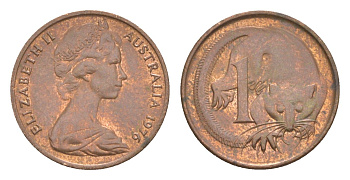 Австралия 1 цент 1976 Елизавета II (1952-2022), молодой портрет, опоссум KM 62 бронза aUNC 4585-455