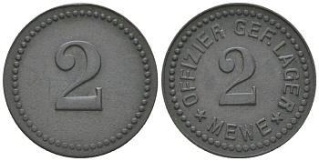 Меве (Померания) 2 пфеннига ND лагерь для военнопленных офицеров Men05 16734.2, Men18 21000.2 цинк 4617-869