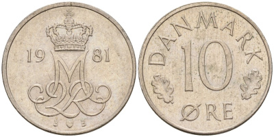 Дания 10 эре 1981 Маргрете II (1972-) KM 860 медно-никель 4147-549
