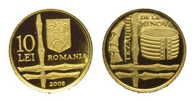 Румыния 10 леев 2008 золотые сокровища, тираж 500 экземпляров KM 232 золото PROOF 00-000-00
