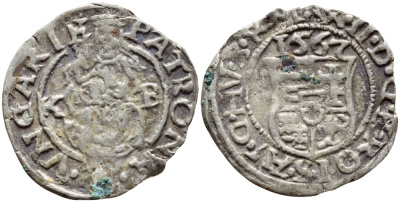 Венгрия 1 денар 1567 КВ, Максимилиан II Габсбург (1564-1576), мадонна с младенцем  серебро 1530-332