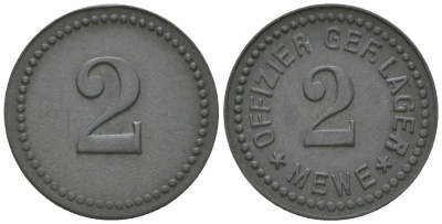 Меве (Померания) 2 пфеннига ND лагерь для военнопленных офицеров Men05 16734.2, Men18 21000.2 цинк 4617-869