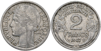 Франция 2 франка 1947 KM 886a алюминий 4187-1016