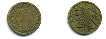 ГЕРМАНИЯ 10 РЕНТПФЕННИГОВ 1923 D 46-1736