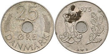 Дания 25 эре 1975 S; B, Маргрете II (1972- ) KM 861.1 медно-никель 4150-917