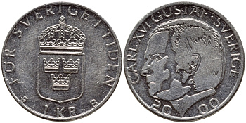 Швеция 1 крона 2000 Карл XVI Густав (1973- ) KM 852а медно-никель 4379-435
