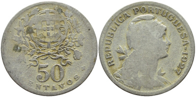 Португалия 50 сентаво 1927 KM 577 медно-никель 4395-814