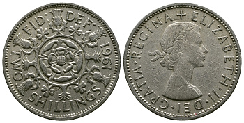 Великобритания 2 шиллинга (флорин) 1961 Елизавета II (1952-2022) KM 906, Spink 4146 медно-никель 4382-236