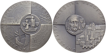 Чехословакия медаль ND Карлов университет в Праге, факультет математики и физики, медальер Kolartsky, диаметр 80 мм, белый металл 3-5-2-03