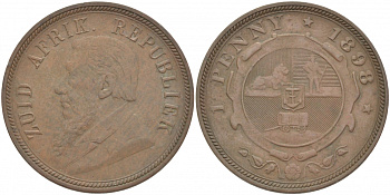 Южно-Африканская Республика, Трансвааль 1 пенни 1898 Пауль Крюгер KM 2 медь 180-913